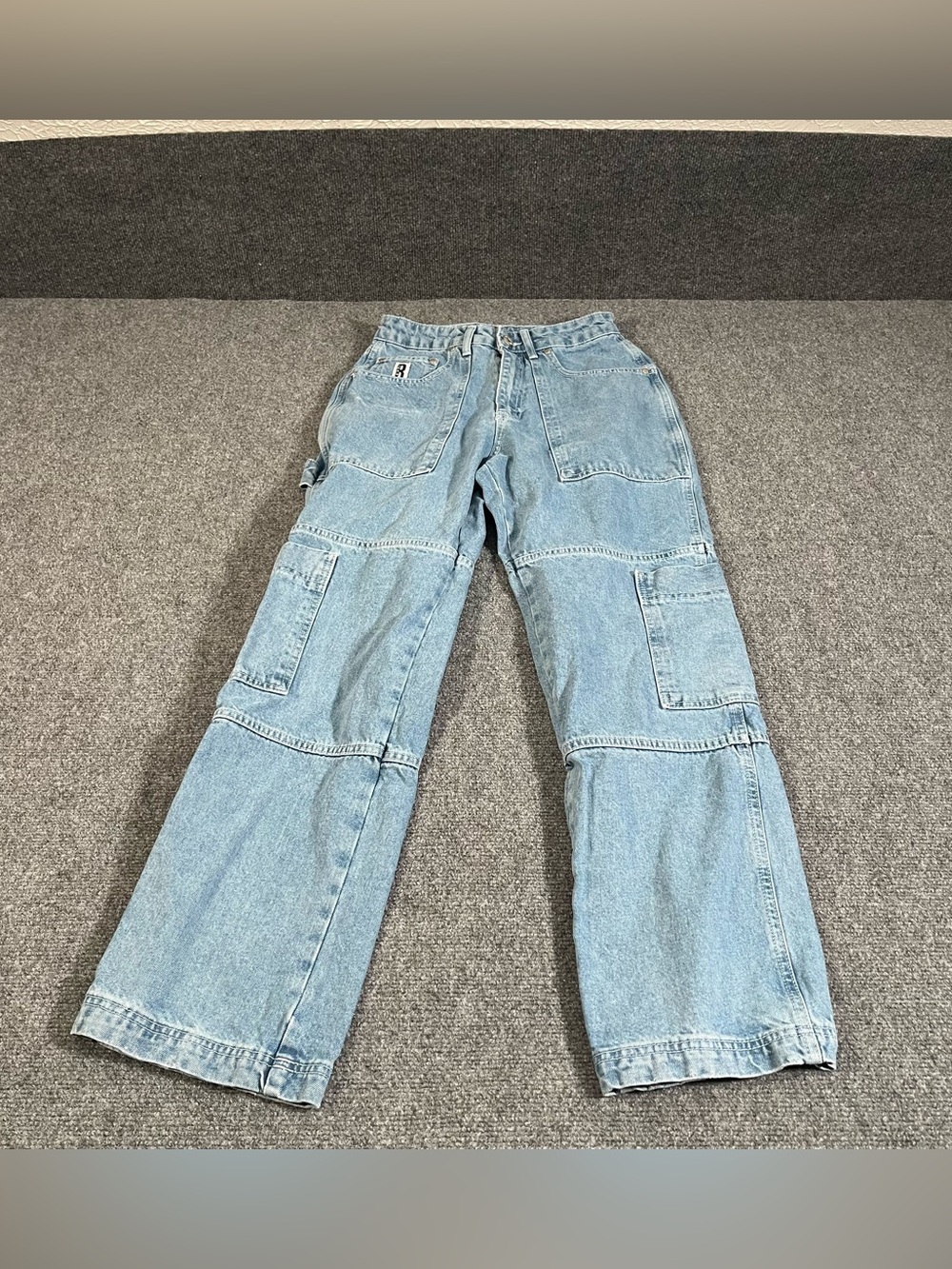 Ragged Priest Women's Blue Denim Straight Leg Combat Carpenter Jeans 26x29 Y2K